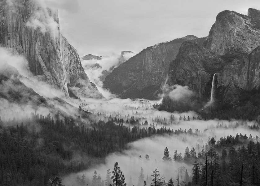 Layered Fog, Yosemite Valley,  Yosemite National Park, California : Nature In Monochrome :  Jim Messer Photography